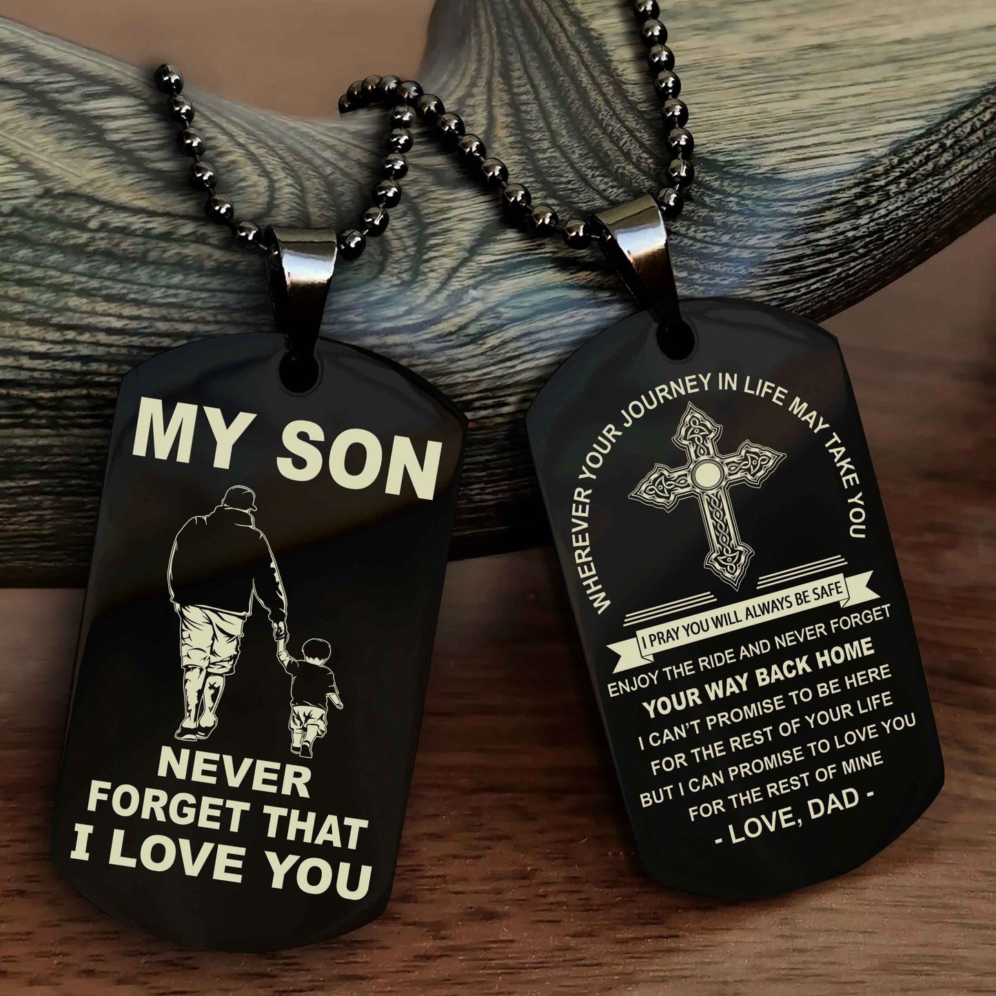 Knight Templar Cross Double Sided Dog Tag To My Son Never Forget That I Love You - Gift For Son Never Forget Your Way Back Home