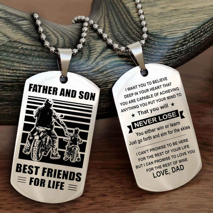 Knight Templar Personalized Double Sided Dog Tag Silver To My Son I Love You - You Will Never Lose You Either Win Or Learn From Dad To Son