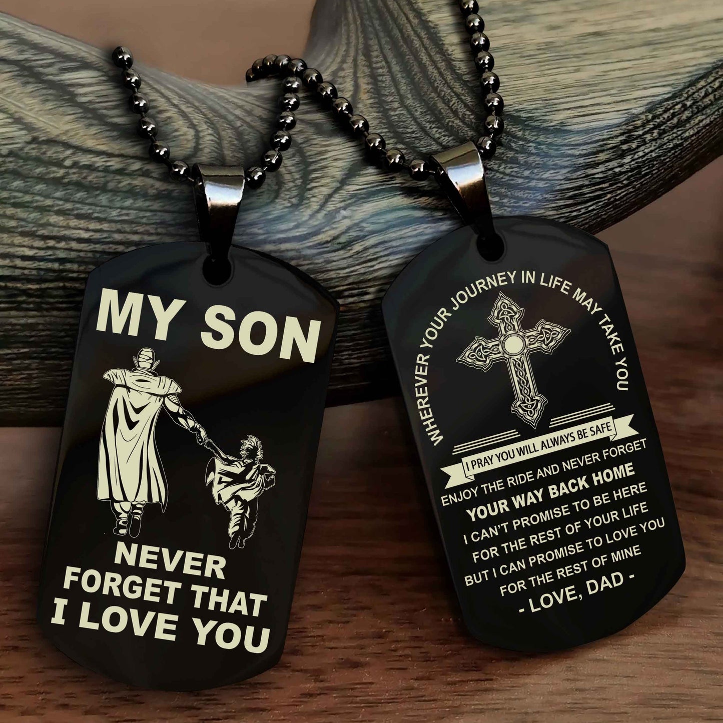 Knight Templar Cross Double Sided Dog Tag To My Son Never Forget That I Love You - Gift For Son Never Forget Your Way Back Home
