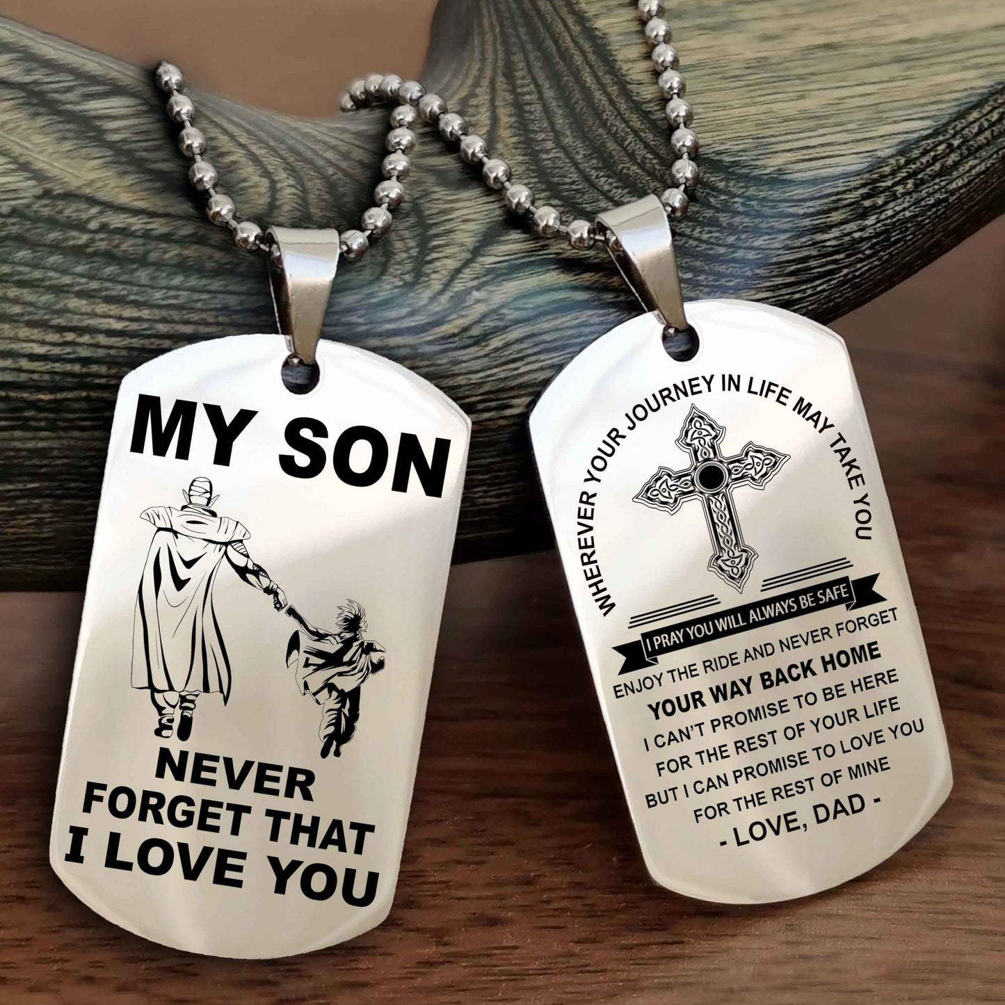 Knight Templar Cross Double Sided Dog Tag To My Son Never Forget That I Love You - Gift For Son Never Forget Your Way Back Home