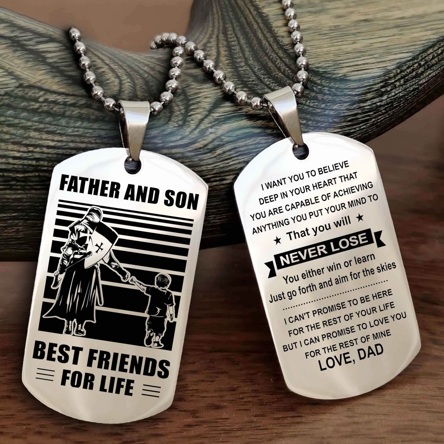 Knight Templar Personalized Double Sided Dog Tag Silver To My Son I Love You - You Will Never Lose You Either Win Or Learn From Dad To Son