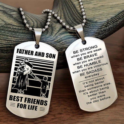 Knight Templar Personalized Double Sided Dog Tag Silver To My Son I Love You - Be Strong When You Are Weak Gift From Dad To Son