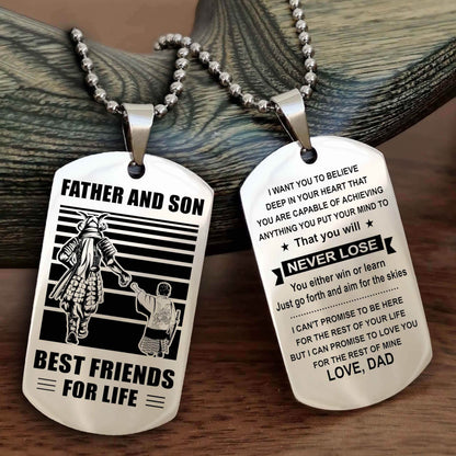 Knight Templar Personalized Double Sided Dog Tag Silver To My Son I Love You - You Will Never Lose You Either Win Or Learn From Dad To Son