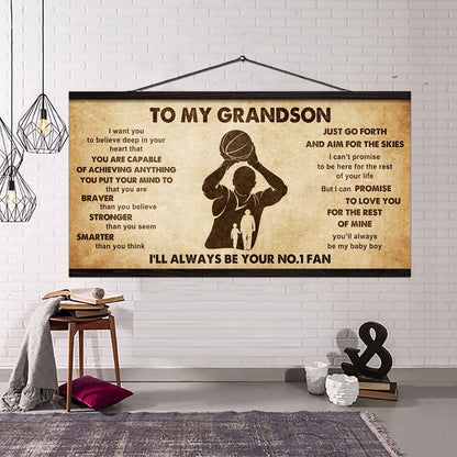 Personalized Sport Poster Canvas I'll Be Your No 1 Fan Grandpa To Grandson - That You Are Braver Than You Believe Just Go Forth