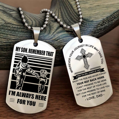 Knight Templar Cross Double Sided Dog Tag My Son Remember That - Gift For Son Enjoy The Ride Never Forget Your Way Back Home