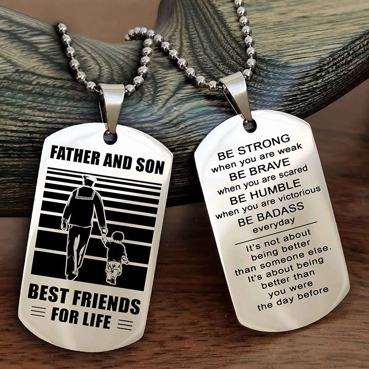 Knight Templar Personalized Double Sided Dog Tag Silver To My Son I Love You - Be Strong When You Are Weak Gift From Dad To Son