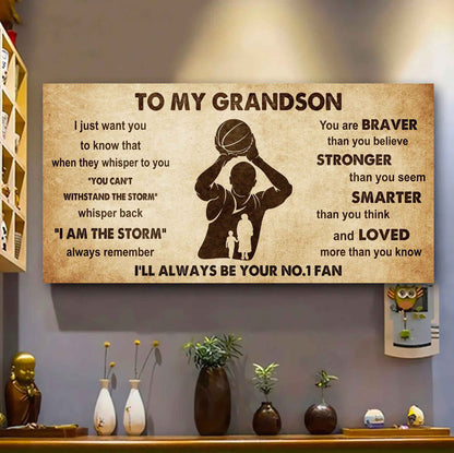 Personalized Sport Poster Canvas I'll Be Your No 1 Fan Grandma To Grandson - Whisper Back I'm The Storm