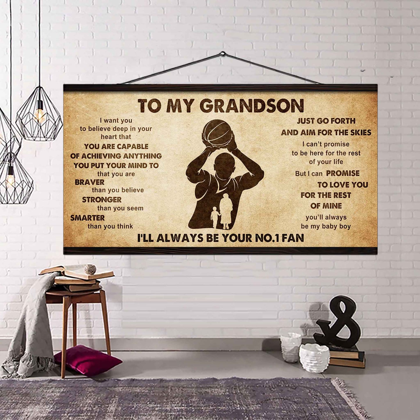 Personalized Sport Poster Canvas I'll Be Your No 1 Fan Grandma To Grandson - That You Are Braver Than You Believe Just Go Forth