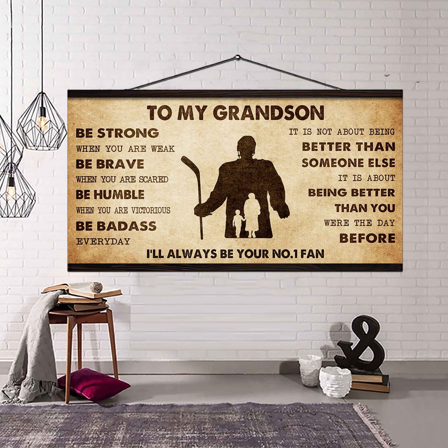 Personalized Sport Poster Canvas I'll Be Your No 1 Fan Grandma To Grandson - Be Strong When You Are Weak Be Badass Everyday