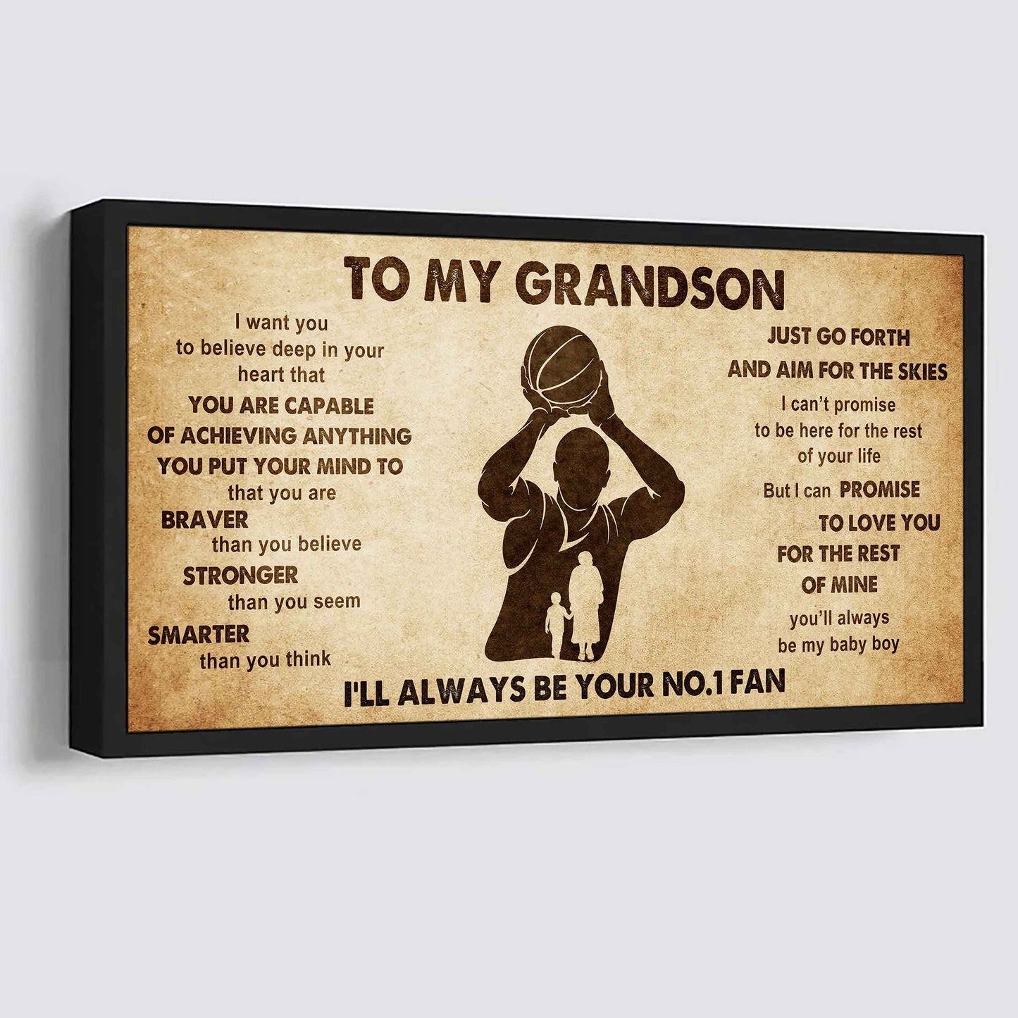 Personalized Sport Poster Canvas I'll Be Your No 1 Fan Grandma To Grandson - That You Are Braver Than You Believe Just Go Forth