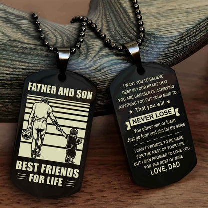 Knight Templar Personalized Double Sided Dog Tag Silver To My Son I Love You - You Will Never Lose You Either Win Or Learn From Dad To Son