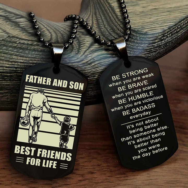 Knight Templar Personalized Double Sided Dog Tag Silver To My Son I Love You - Be Strong When You Are Weak Gift From Dad To Son