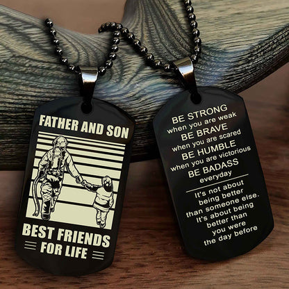 Knight Templar Personalized Double Sided Dog Tag Silver To My Son I Love You - Be Strong When You Are Weak Gift From Dad To Son