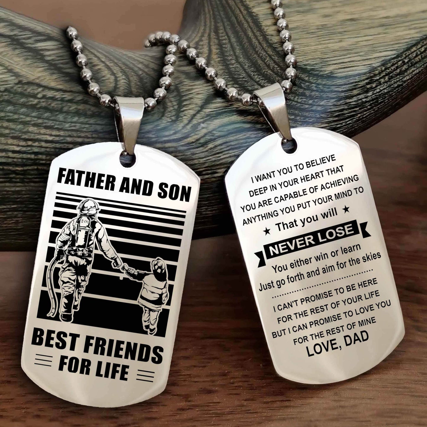 Knight Templar Personalized Double Sided Dog Tag Silver To My Son I Love You - You Will Never Lose You Either Win Or Learn From Dad To Son