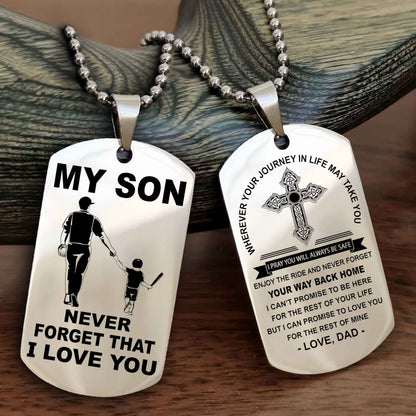 Knight Templar Cross Double Sided Dog Tag To My Son Never Forget That I Love You - Gift For Son Never Forget Your Way Back Home