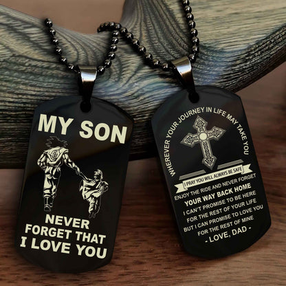 Knight Templar Cross Double Sided Dog Tag To My Son Never Forget That I Love You - Gift For Son Never Forget Your Way Back Home