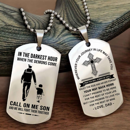 Knight Templar Double Sided Cross Dog Tag Call On Me Son - Gift For Son From Dad Your Way Back Home
