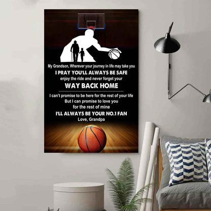 Tennis Poster Canvas Grandpa To Grandson - Never Forget Your Way Back Home I Will Always Your No 1 Fan