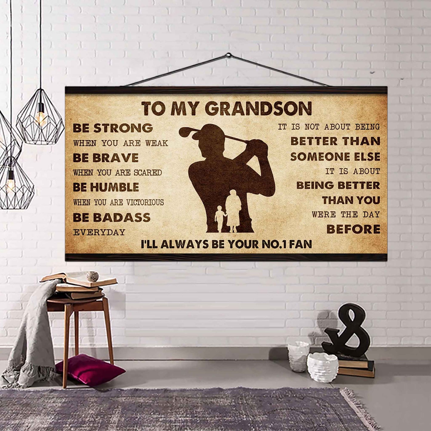 Personalized Sport Poster Canvas I'll Be Your No 1 Fan Grandma To Grandson - Be Strong When You Are Weak Be Badass Everyday