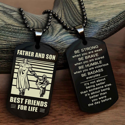 Knight Templar Personalized Double Sided Dog Tag Silver To My Son I Love You - Be Strong When You Are Weak Gift From Dad To Son