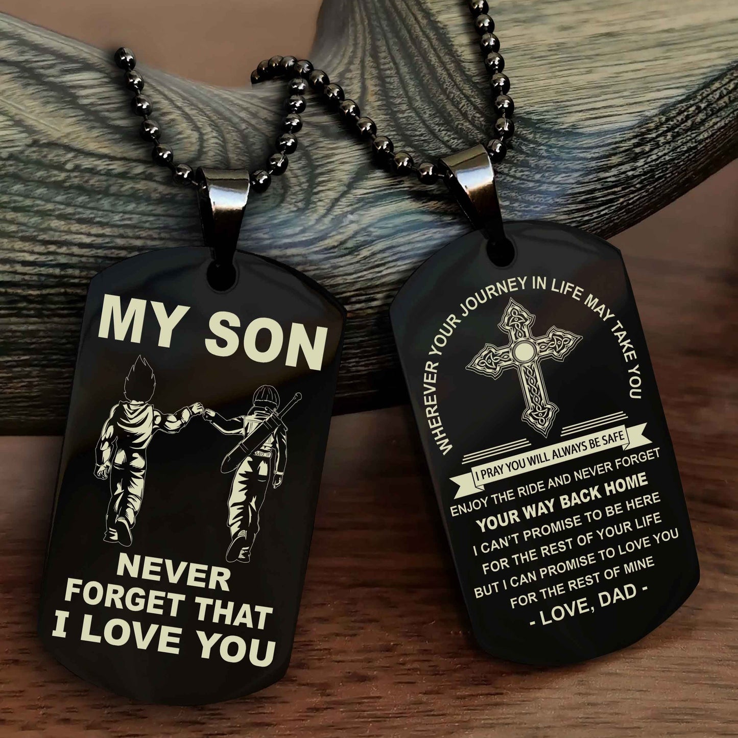 Knight Templar Cross Double Sided Dog Tag To My Son Never Forget That I Love You - Gift For Son Never Forget Your Way Back Home