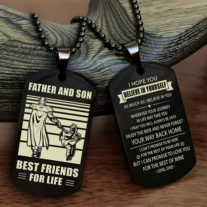 Knight Templar Personalized Double Sided Dog Tag Black To My Son I Love You - Enjoy The Ride And Never Forget Your Way Back Home From