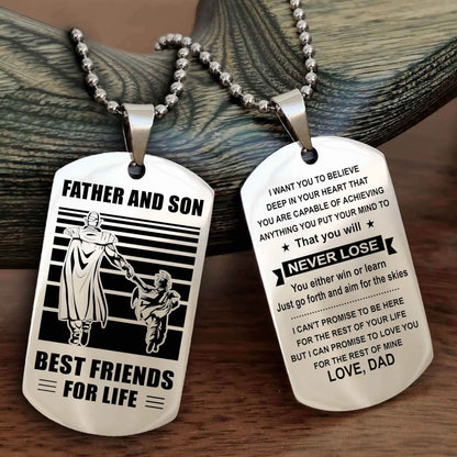 Knight Templar Personalized Double Sided Dog Tag Silver To My Son I Love You - You Will Never Lose You Either Win Or Learn From Dad To Son