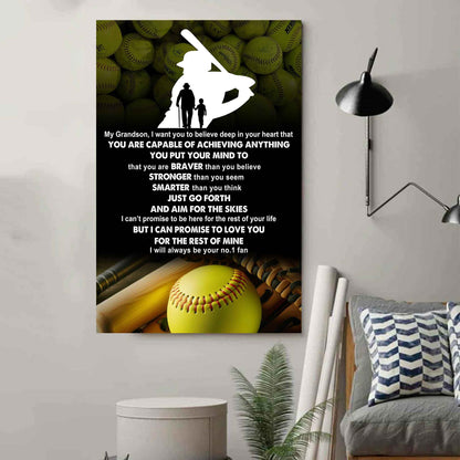 Tennis Poster Canvas Grandpa To Grandson - That You Are Braver Than You Believe You Are Capable Of I Will Always Your No 1 Fan
