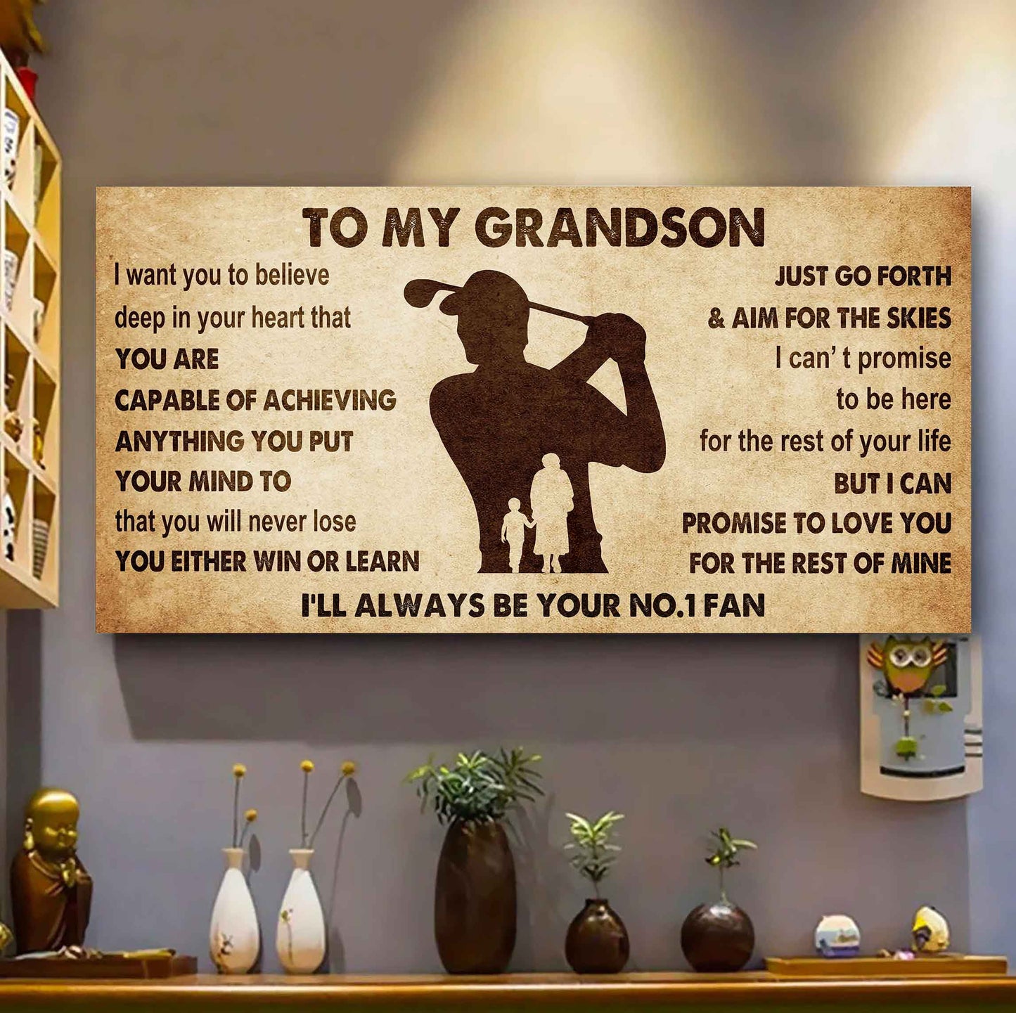 Personalized Sport Poster Canvas I'll Be Your No 1 Fan Grandma To Grandson - You Will Never Lose You Either Win Or Learn