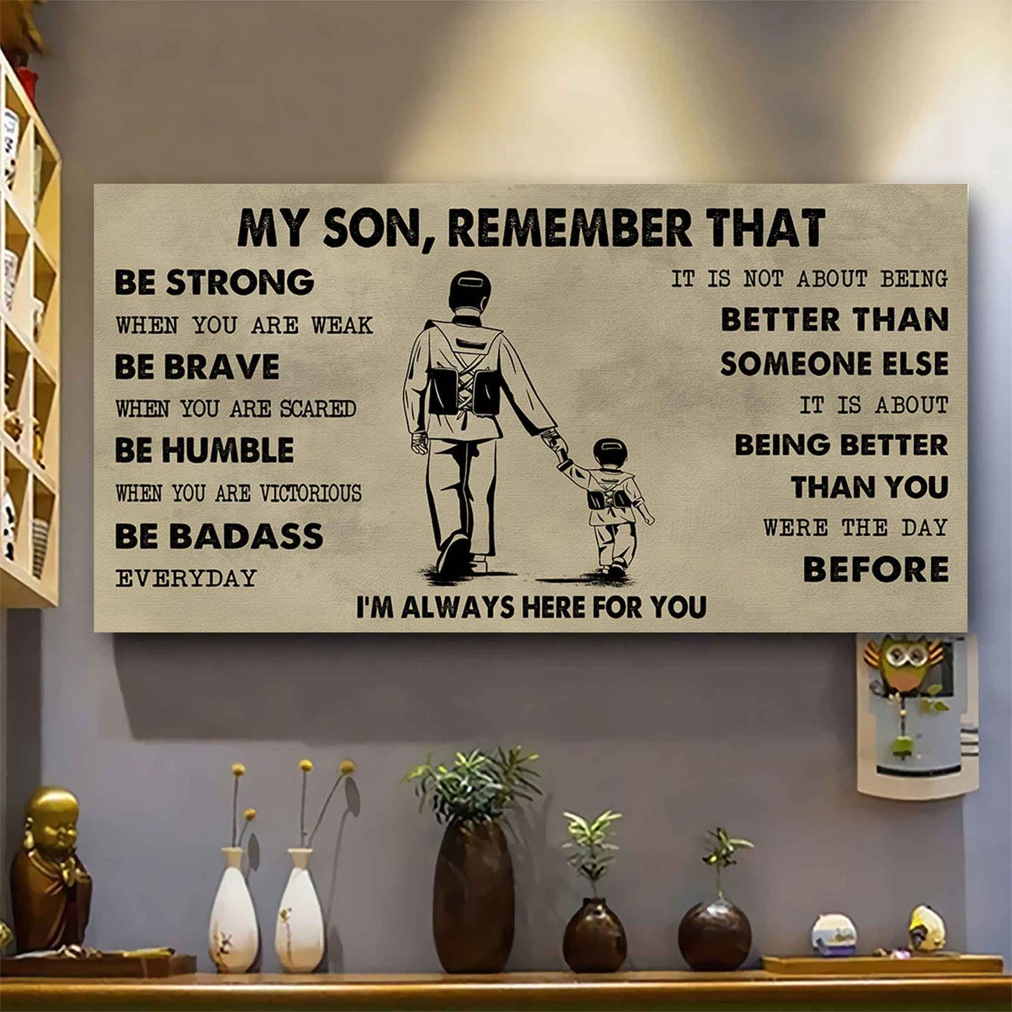 Personalized Sport Poster Canvas - My Son Remember That Be Strong When You Are Weak Be Badass Everyday