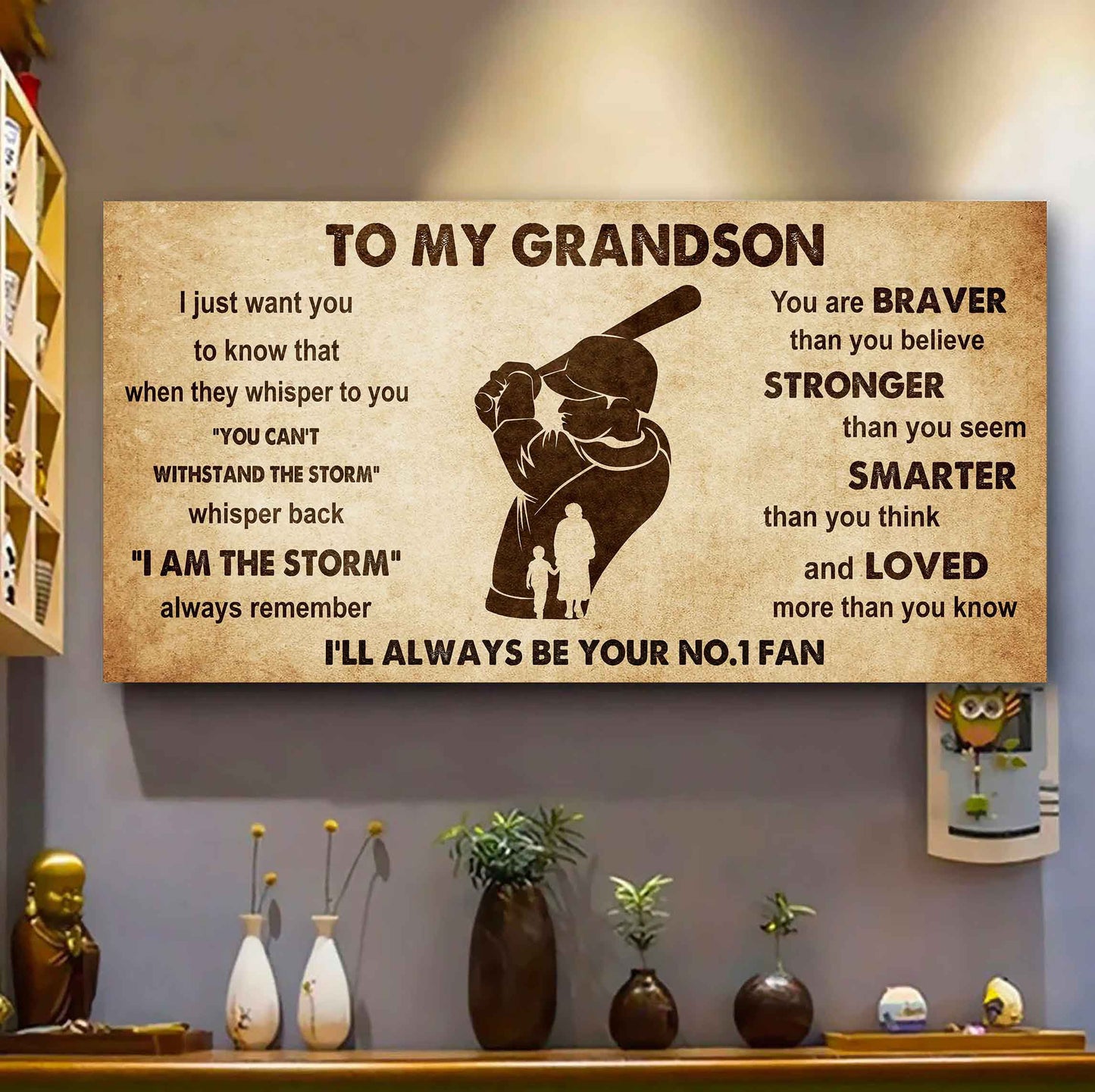 Personalized Sport Poster Canvas I'll Be Your No 1 Fan Grandma To Grandson - Whisper Back I'm The Storm