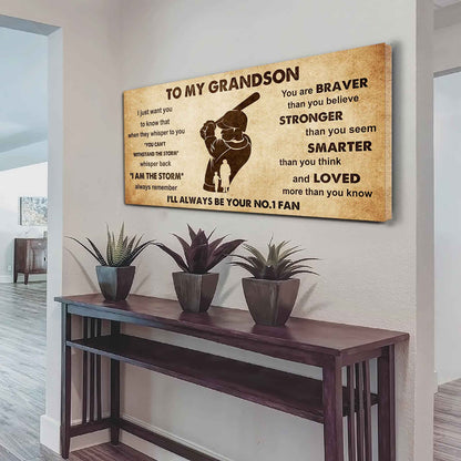 Personalized Sport Baseball Poster Canvas I'll Be Your No 1 Fan Grandma To Grandson - Whisper Back I'm The Storm
