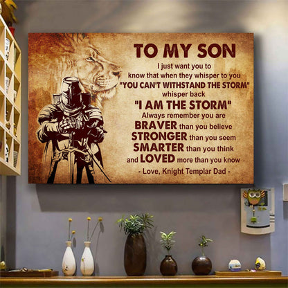 Knight Templar Poster Canvas Whisper Back I'm The Storm From Dad To Son Gift For Your Son