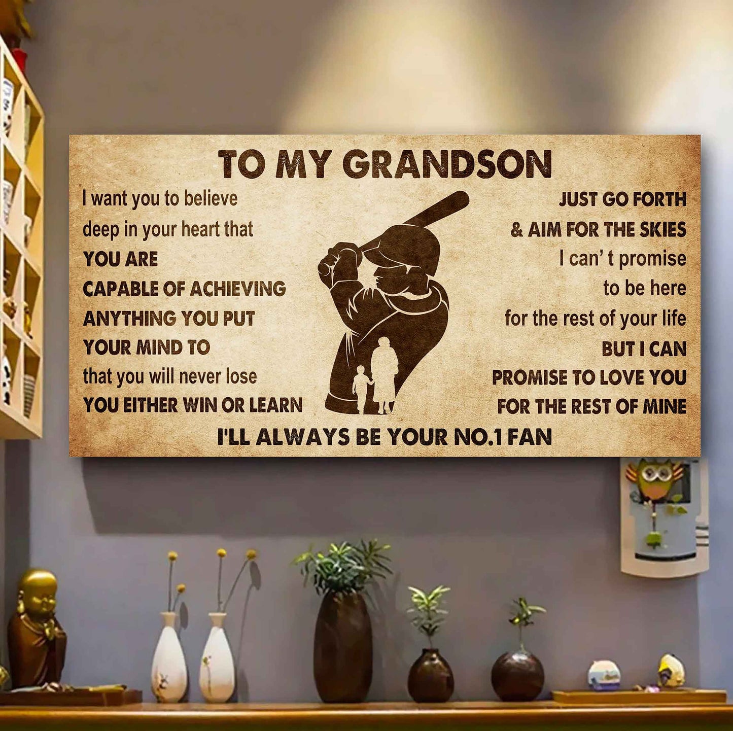 Personalized Sport Poster Canvas I'll Be Your No 1 Fan Grandma To Grandson - You Will Never Lose You Either Win Or Learn