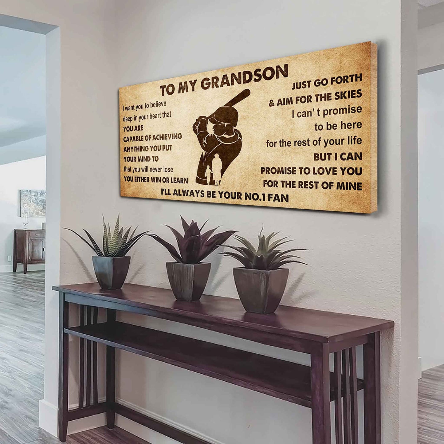 Personalized Sport Baseball Poster Canvas I'll Be Your No 1 Fan Grandma To Grandson - You Will Never Lose You Either Win Or Learn