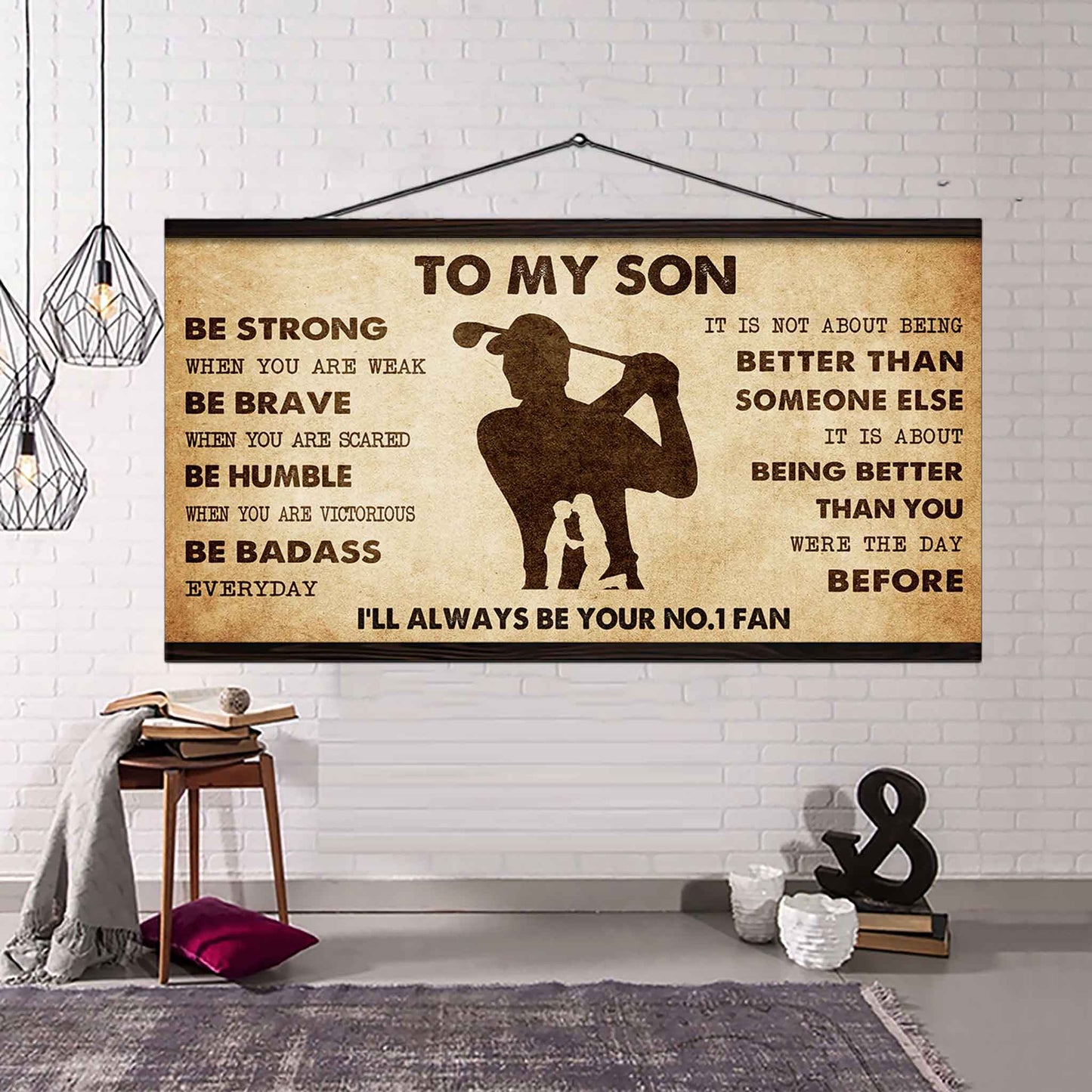 Personalized Sport Poster Canvas I'll Be Your No 1 Fan Mom To Son - Be Strong When You Are Weak Be Badass Everyday