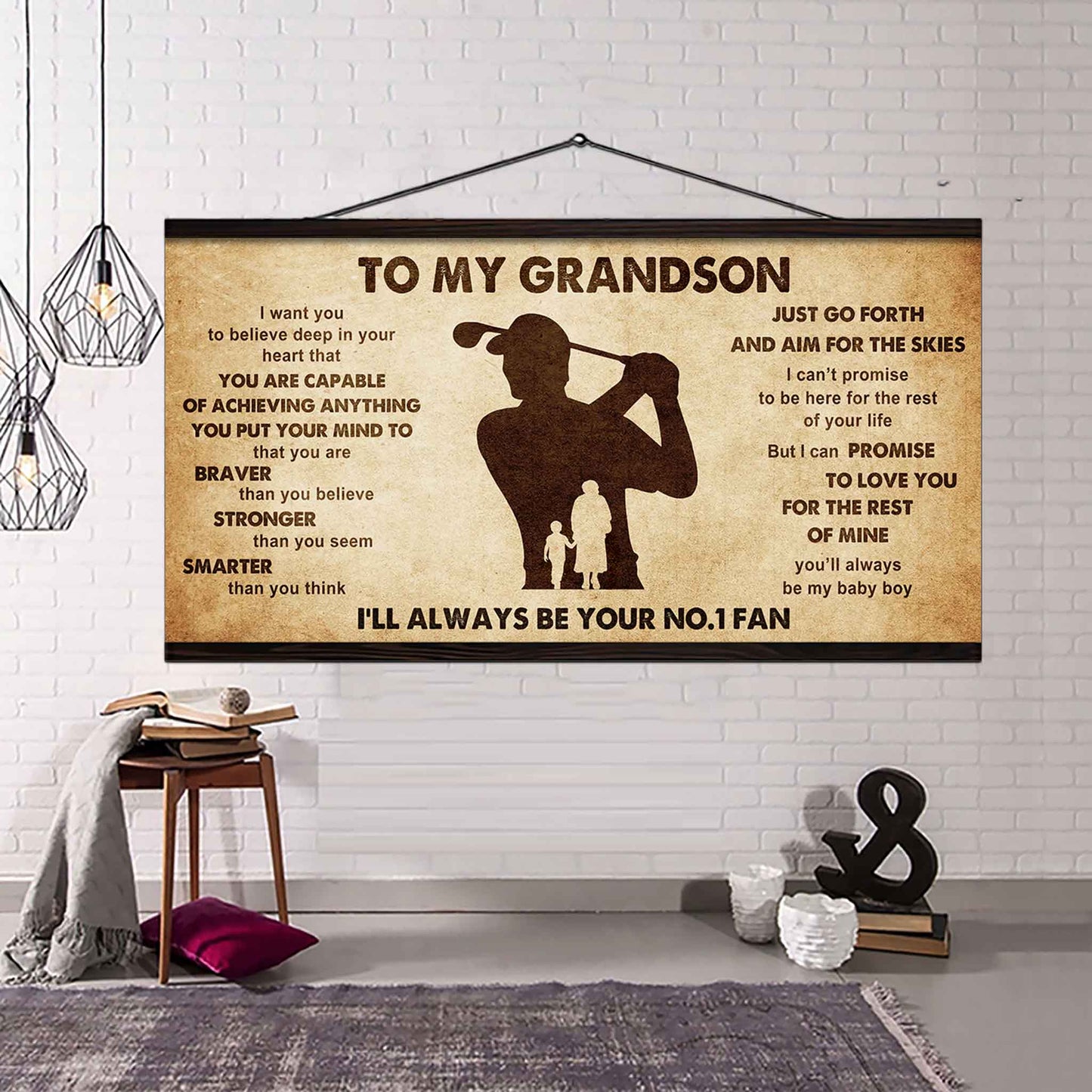 Personalized Sport Poster Canvas I'll Be Your No 1 Fan Grandma To Grandson - That You Are Braver Than You Believe Just Go Forth