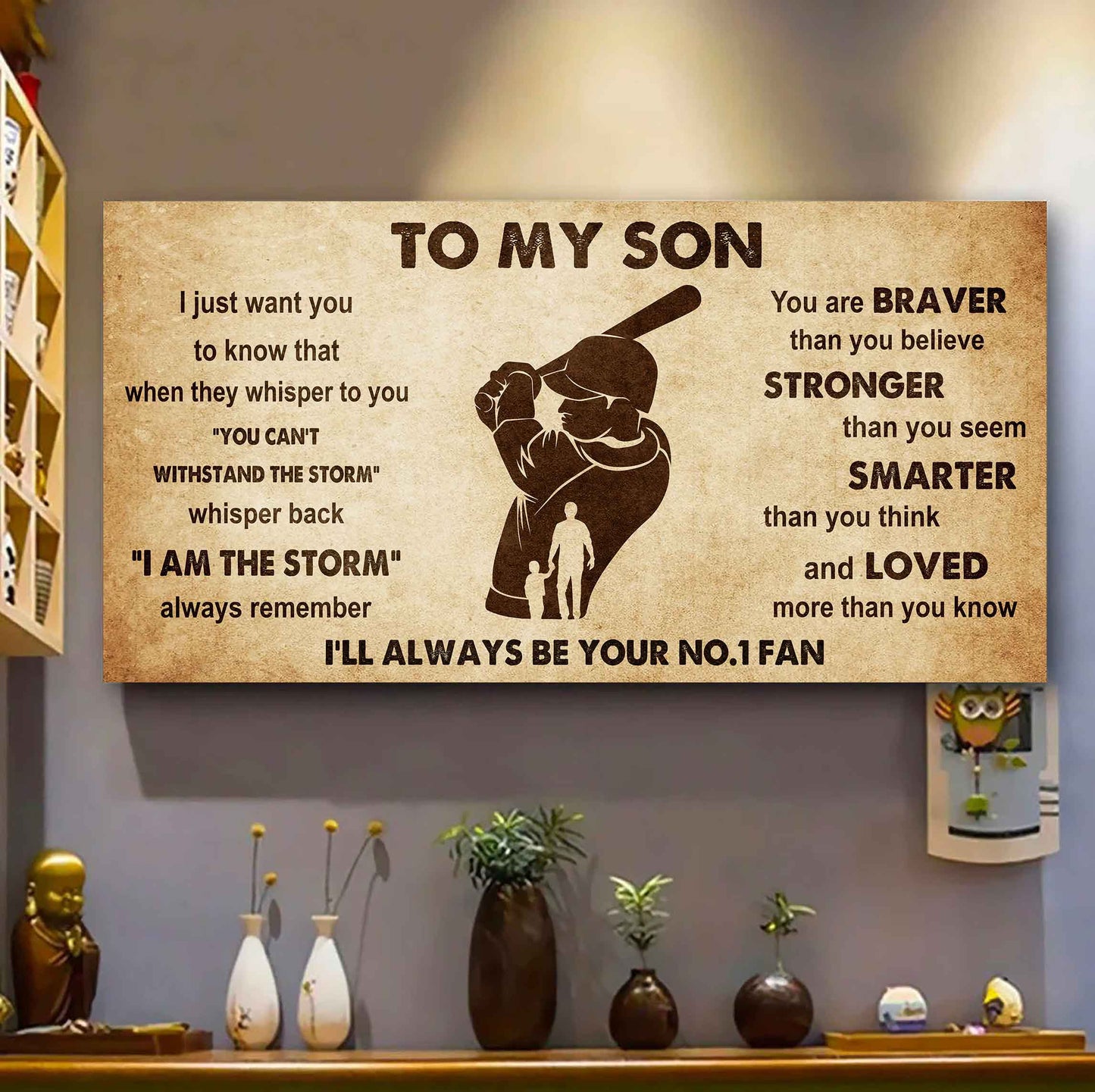 Personalized Sport Poster Canvas I'll Be Your No 1 Fan Dad To Son - Whisper Back I'm The Storm