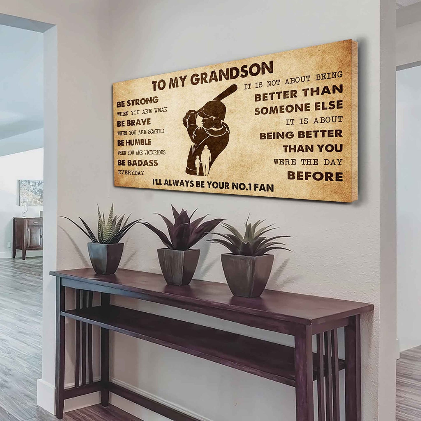 Personalized Sport Poster Canvas I'll Be Your No 1 Fan Grandpa To Grandson - Be Strong When You Are Weak Be Badass Everyday