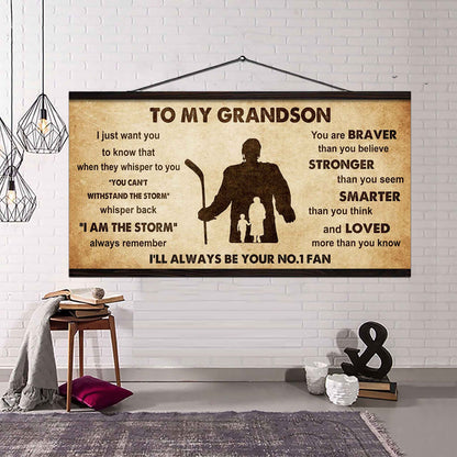 Personalized Sport Baseball Poster Canvas I'll Be Your No 1 Fan Grandma To Grandson - Whisper Back I'm The Storm