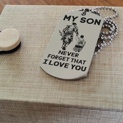 Samurai engraved double sided dog tag dad to son be the nice kid