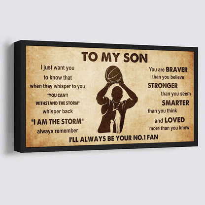 Personalized Sport Poster Canvas I'll Be Your No 1 Fan Mom To Son - Whisper Back I'm The Storm