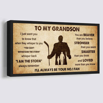 Personalized Sport Poster Canvas I'll Be Your No 1 Fan Grandpa To Grandson - Whisper Back I'm The Storm