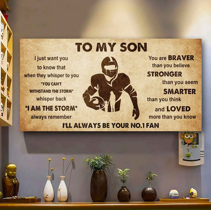 Personalized Sport Poster Canvas I'll Be Your No 1 Fan Mom To Son - Whisper Back I'm The Storm