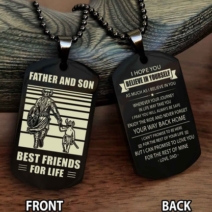Viking Personalized Double Sided Dog Tag Silver To My Son I Love You - Enjoy The Ride And Never Forget Your Way Back Home From