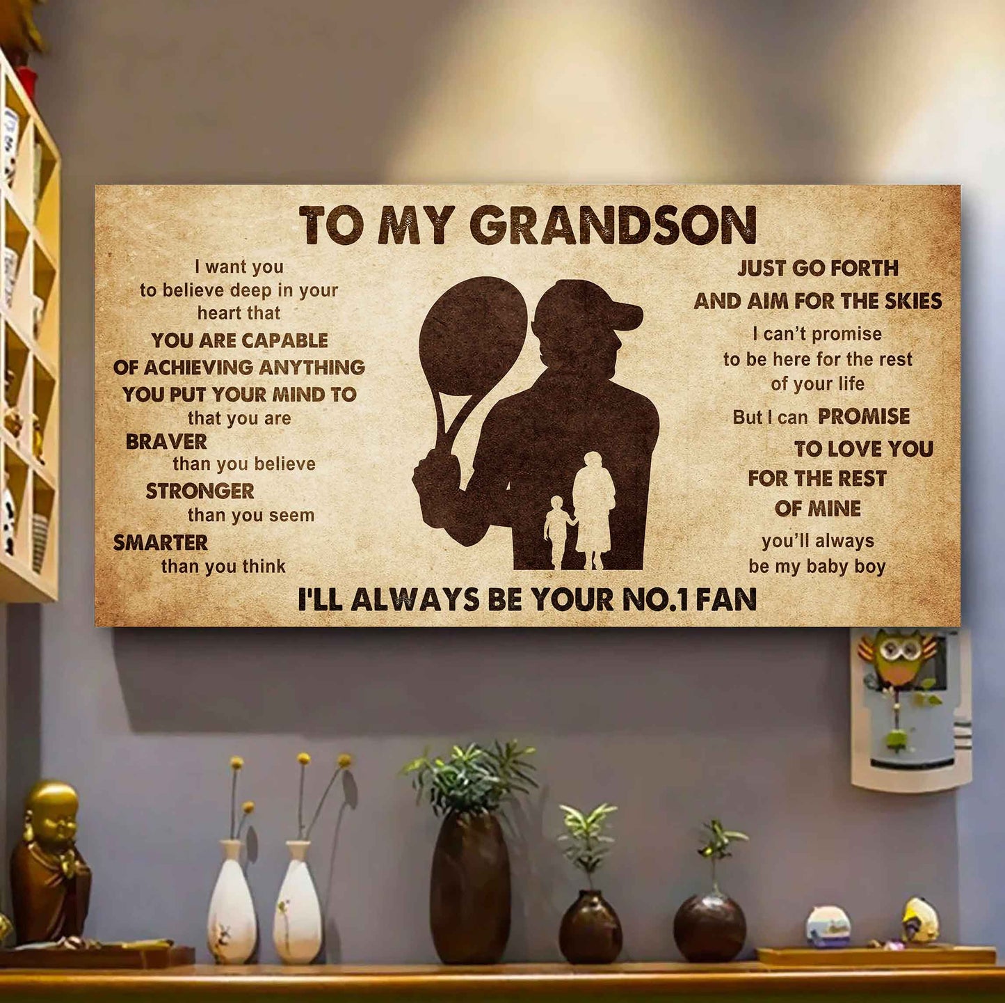 Personalized Sport Poster Canvas I'll Be Your No 1 Fan Grandma To Grandson - That You Are Braver Than You Believe Just Go Forth