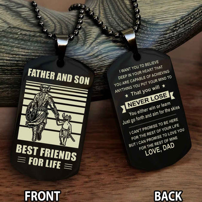 Knight Templar Personalized Double Sided Dog Tag Silver To My Son I Love You - You Will Never Lose You Either Win Or Learn From Dad To Son