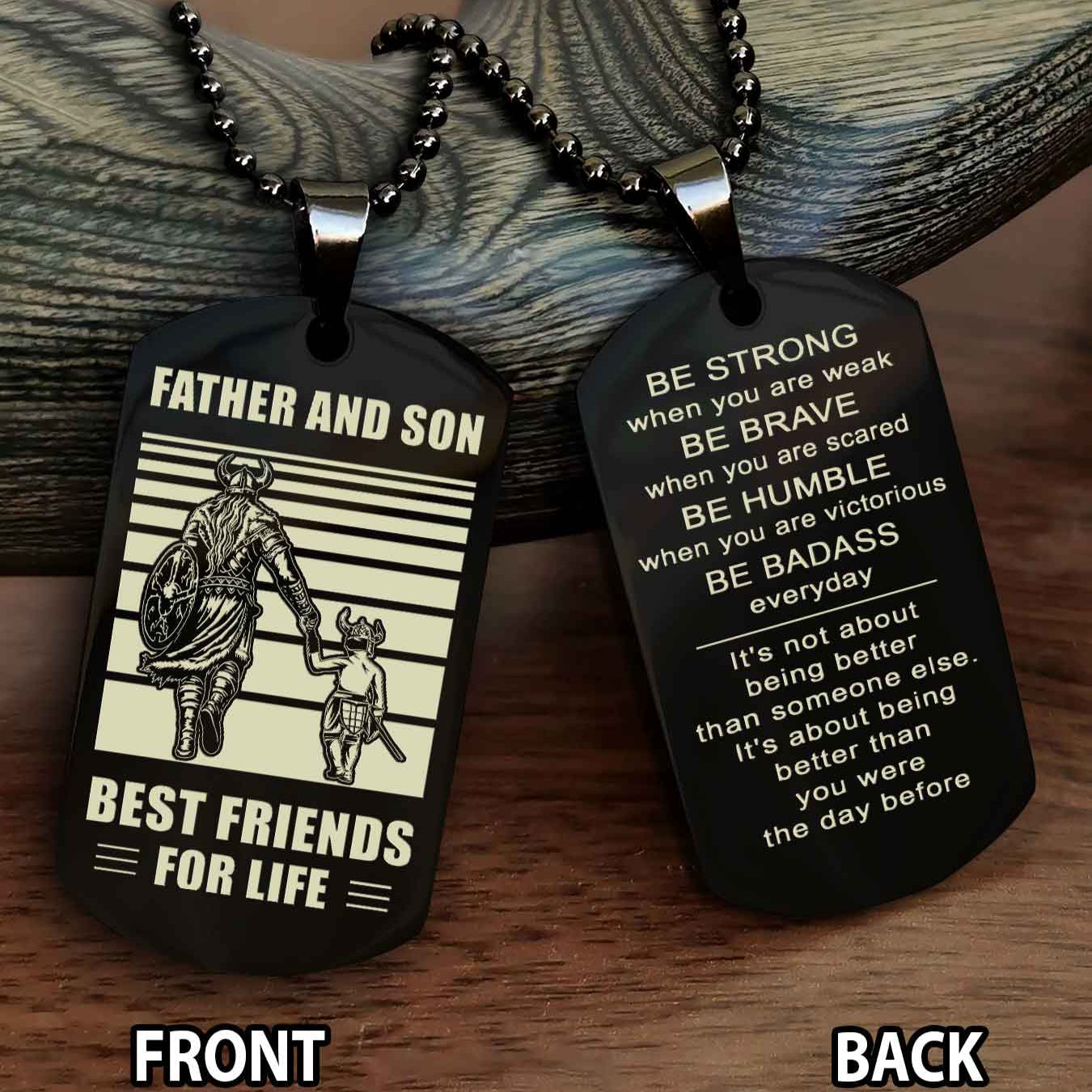Knight Templar Personalized Double Sided Dog Tag Silver To My Son I Love You - Be Strong When You Are Weak Gift From Dad To Son