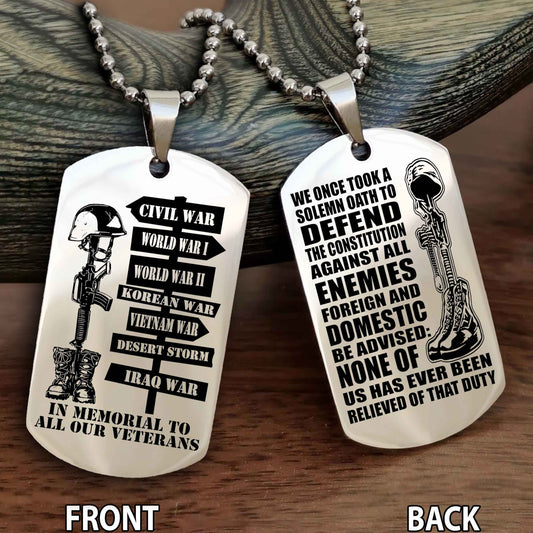 Soldier Personalized Double Sided Dog Tag-Army Veteran-Defend the Constitution