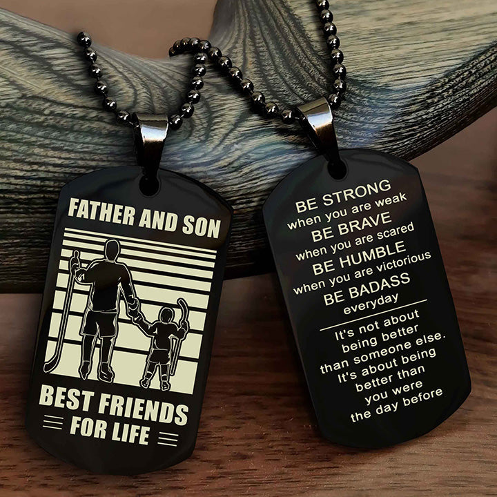 Knight Templar Personalized Double Sided Dog Tag Silver To My Son I Love You - Be Strong When You Are Weak Gift From Dad To Son